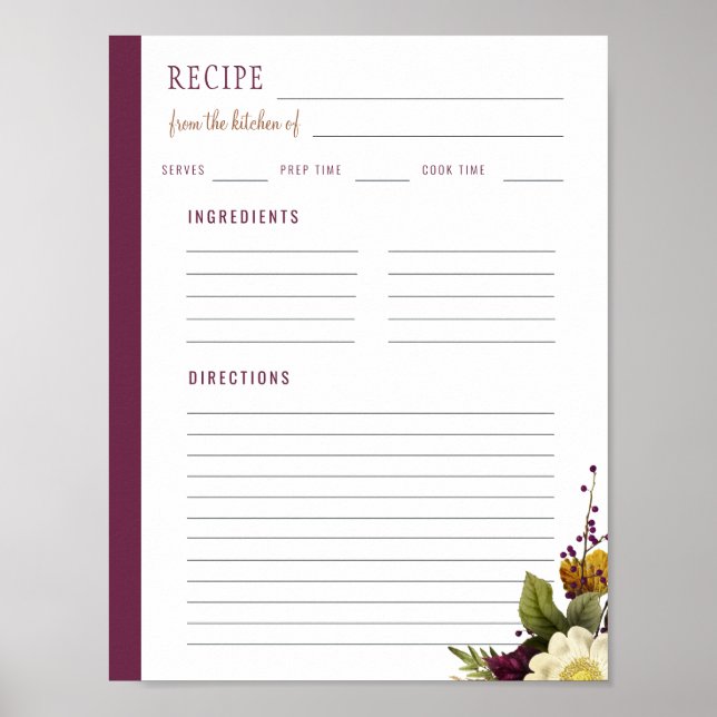 Poster Élégant de la cuisine du modèle de recette vierge (Devant)