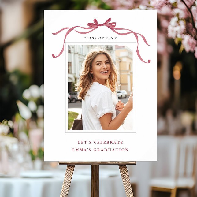 Poster Elegant Deep Blush Bow Graduation Party Welcome (Créateur téléchargé)