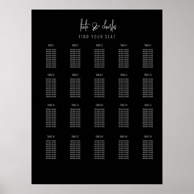 Poster Elégant design moderne personnalisé Noms de sièges (Devant)