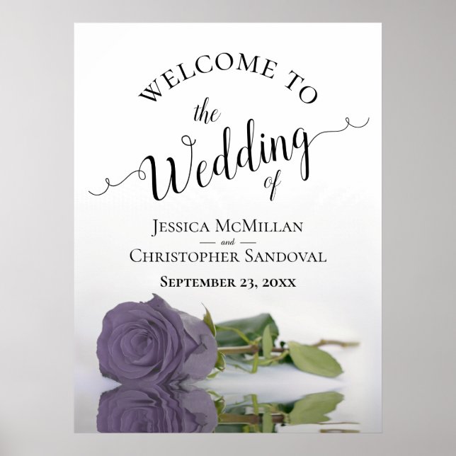 Poster Elégant Dusty Purple Rose élégant Mariage Accueil (Devant)