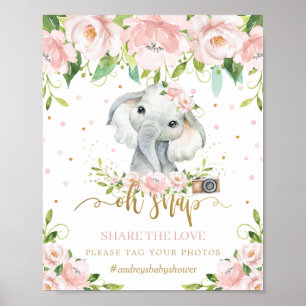 Poster Élégant éléphant floral rose Oh Snap partagez l'am