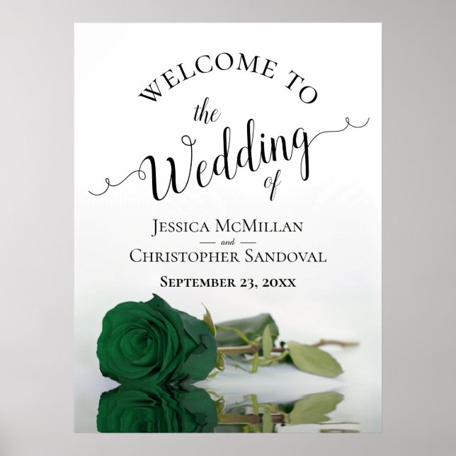 Poster Élégant Emerald Green Rose Mariage élégant Accueil (Devant)