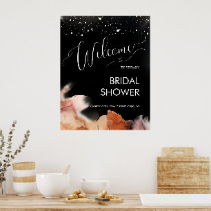 Poster Élégant Encre Orange Noir Bienvenue à la Mariée