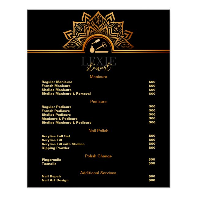 Poster Elégant et Classy Nail Tech Tarifs (Devant)