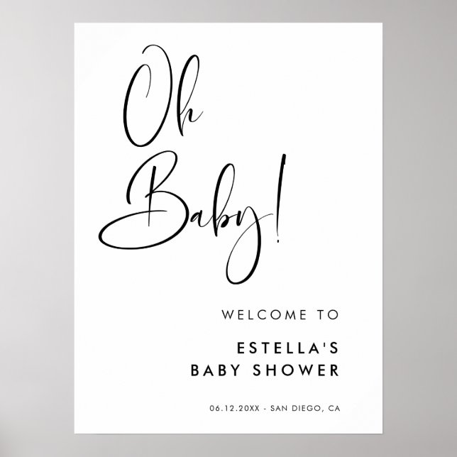 Poster Élégant et moderne noir et blanc Oh Baby (Devant)