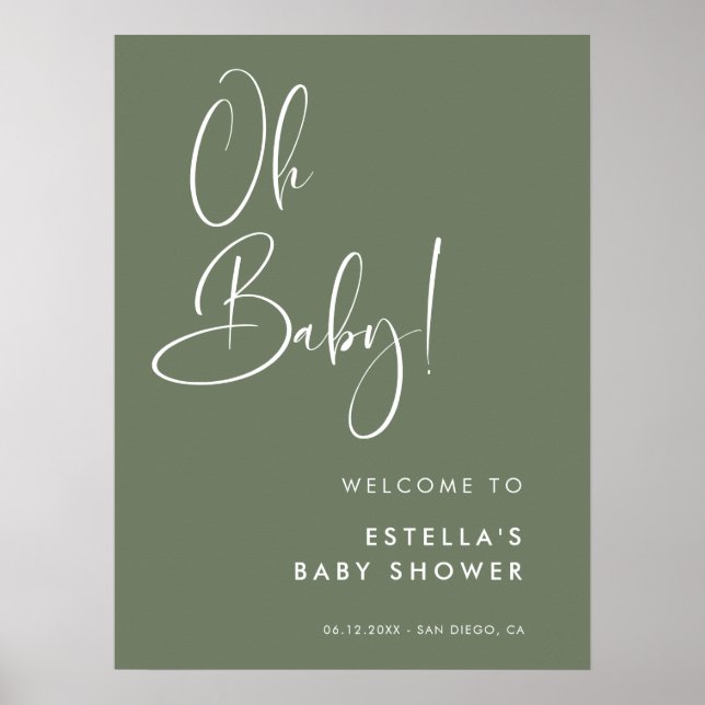 Poster Élégant et moderne Sage foncé Vert Oh Baby (Devant)