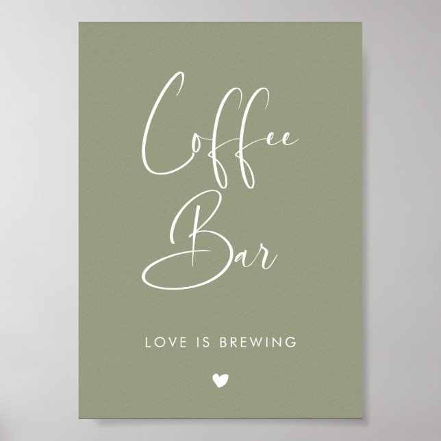 Poster Élégant et moderne Sage Green Coffee Bar signe (Devant)