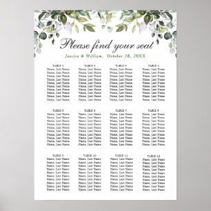 Poster Élégant Eucalyptus 12 Tables Mariage GRAPHIQUE DE