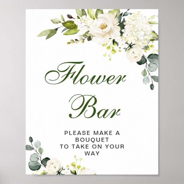 Poster Élégant Eucalyptus Blanc Roses Barre Fleur Panneau (Devant)