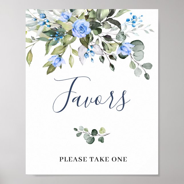 Poster Elégant Eucalyptus Bleu Rose Faveurs florales (Devant)