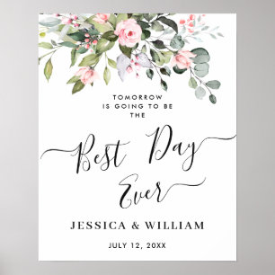 Poster Élégant Eucalyptus Blush Roses Dîner de répétition