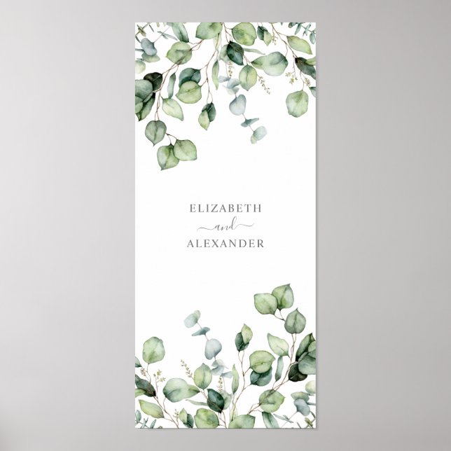 Poster Elégant eucalyptus feuille verdure simple mariage (Devant)