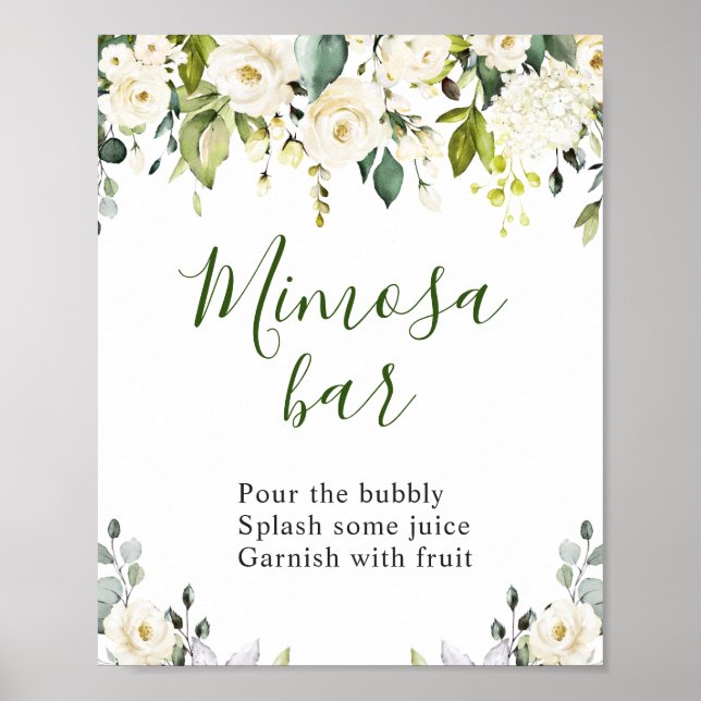 Poster Élégant Eucalyptus Floral Mimosa Bar Mariage (Devant)