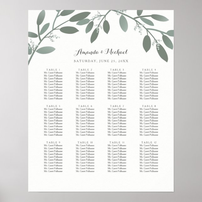 Poster Elégant Eucalyptus Garden Charte de mariage (Devant)