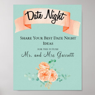 Poster Élégant Eucalyptus Green Peach Date Nuit