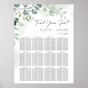 Poster Elégant Eucalyptus Greenery Mariage Seating Chart