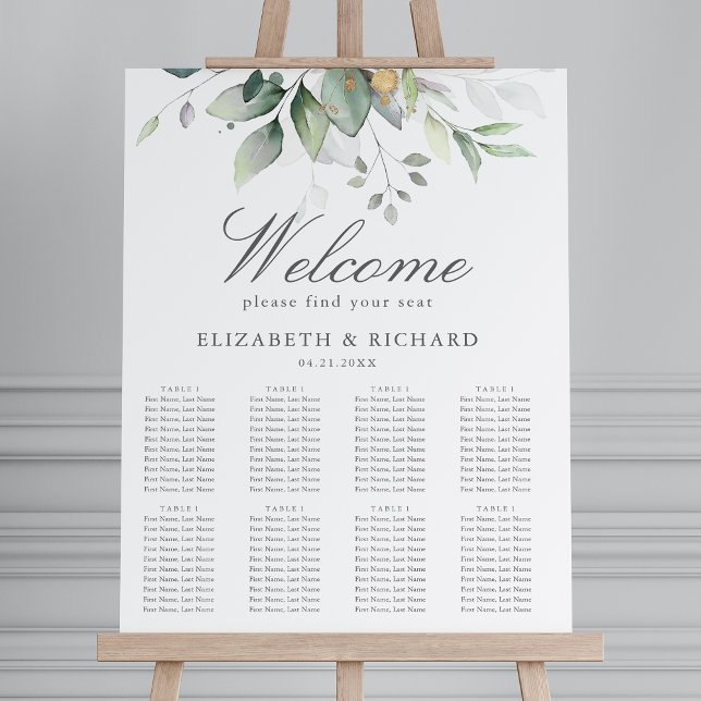 Poster Elégant Eucalyptus Greenery Mariage Seating Chart (Créateur téléchargé)