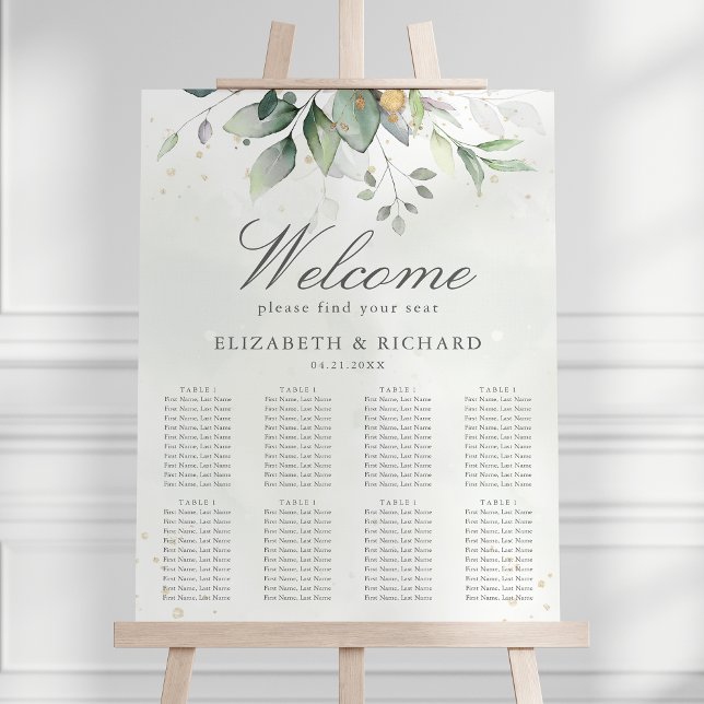 Poster Elégant Eucalyptus Greenery Mariage Seating Chart (Créateur téléchargé)