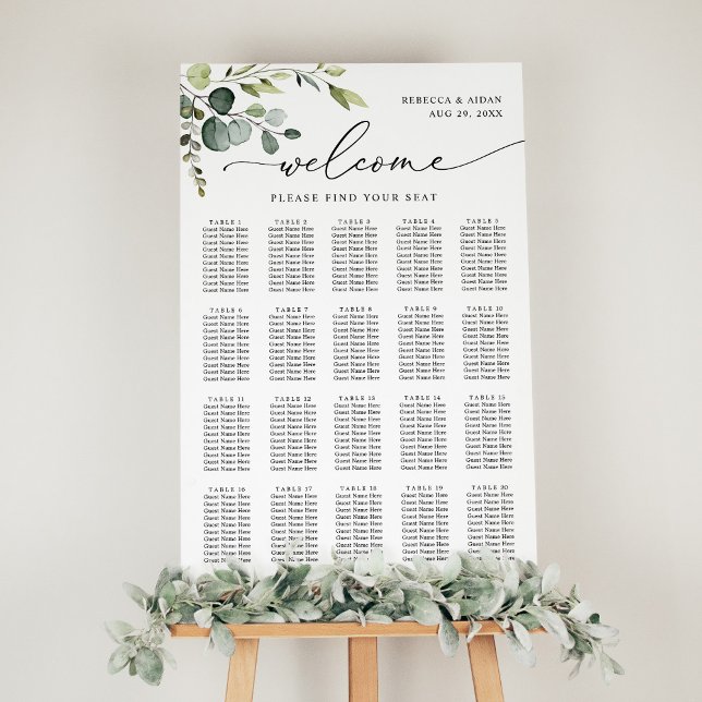Poster Elégant Eucalyptus Greenery Mariage Seating Chart (Créateur téléchargé)