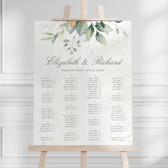 Poster Elégant Eucalyptus Greenery Mariage Seating Chart (Créateur téléchargé)
