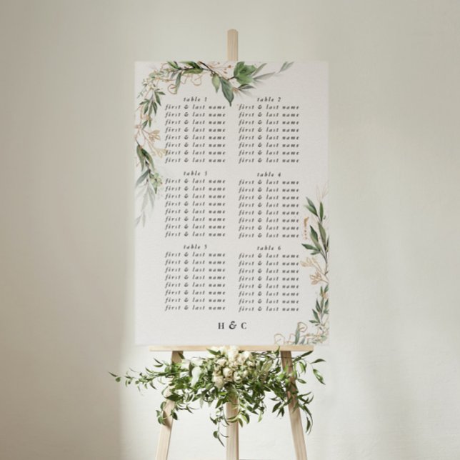 Poster Elégant Eucalyptus Greenery Mariage Seating Chart (Créateur téléchargé)