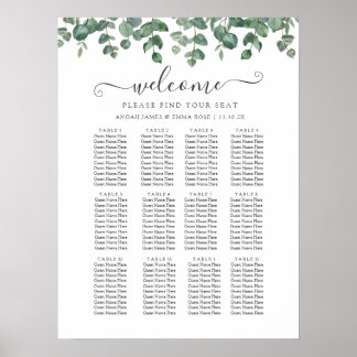Poster Elegant Eucalyptus Greenery Wedding Seating Chart