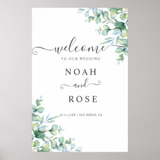 Poster Elegant  Eucalyptus Greenery Wedding Welcome Sign