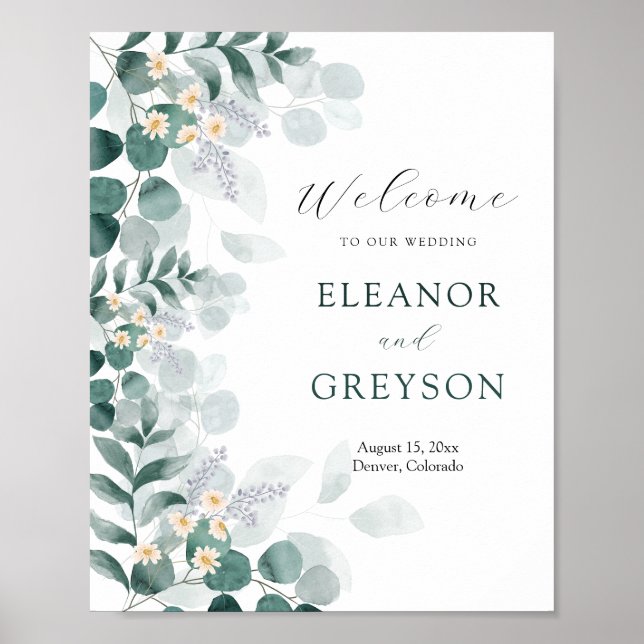 Poster Elégant eucalyptus mariage bienvenue (Devant)