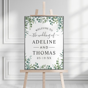 Poster Elégant Eucalyptus Mariage de verdure Bienvenue