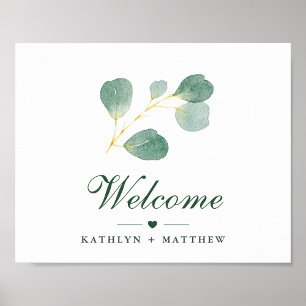 Poster Elégant Eucalyptus Mariage de verdure Bienvenue
