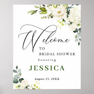 Poster Elegant Eucalyptus Roses Blanches Baby Shower