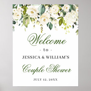 Poster Elégant Eucalyptus Roses Blanches Couples Douche