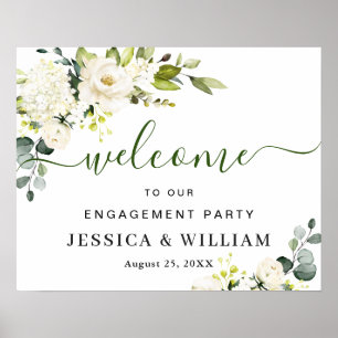 Poster Elégant Eucalyptus White Roses ENGAGEMENT PARTI