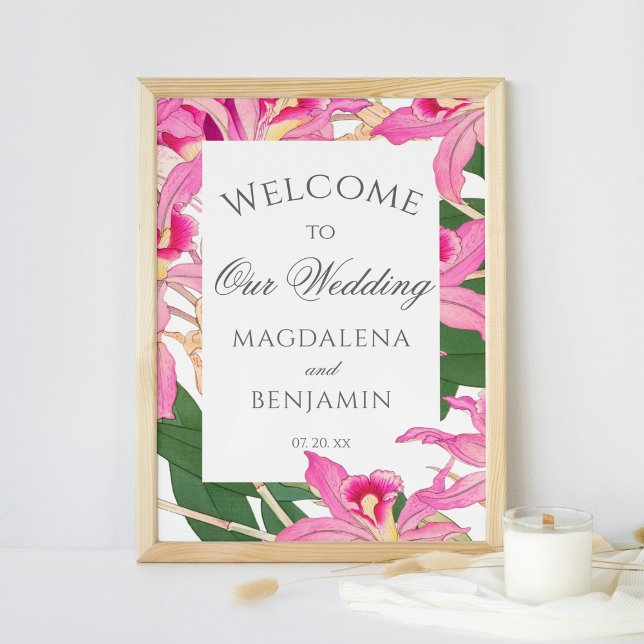 Poster Elégant Exotic Rose Orchidée Fleurs Mariage Bienve (Créateur téléchargé)