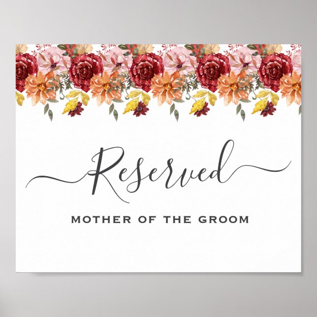 Poster Elegant Fall Leaves Autumn Wedding Reserved Sign (Devant)