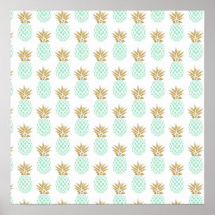 Poster Élégant faux or motif d'ananas tropical