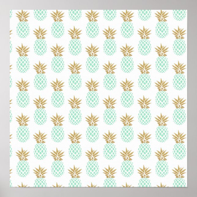 Poster Élégant faux or motif d'ananas tropical (Devant)