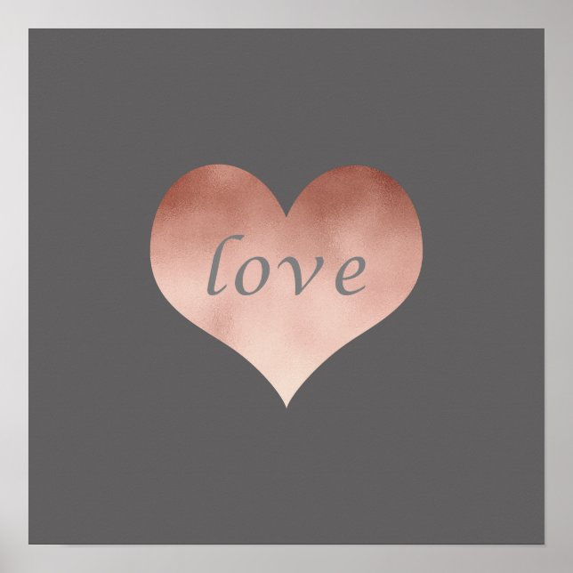 Poster élégant faux rose or amour texte coeur (Devant)