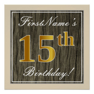 Poster Elégant, Faux Wood, Faux Gold 15e Anniversaire + N