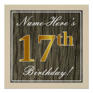 Poster Elégant, Faux Wood, Faux Gold 17ème Anniversaire +