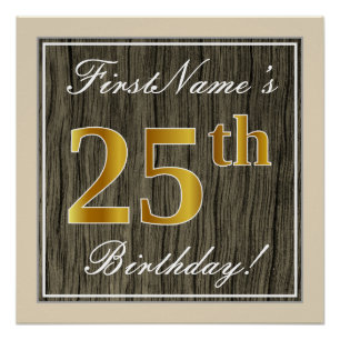 Poster Elégant, Faux Wood, Faux Gold 25e Anniversaire + N
