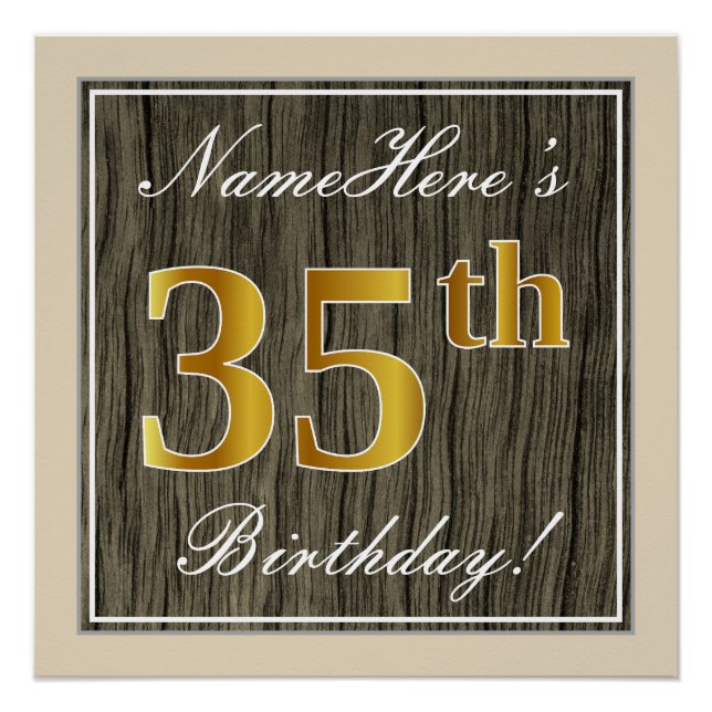 Poster Elégant, Faux Wood, Faux Gold 35e Anniversaire + N (Devant)