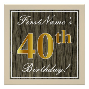 Poster Elégant, Faux Wood, Faux Gold 40e Anniversaire + N