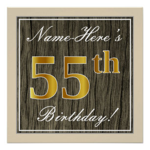 Poster Elégant, Faux Wood, Faux Gold 55e Anniversaire + N
