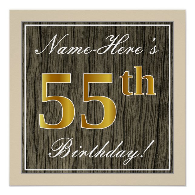 Poster Elégant, Faux Wood, Faux Gold 55e Anniversaire + N (Devant)