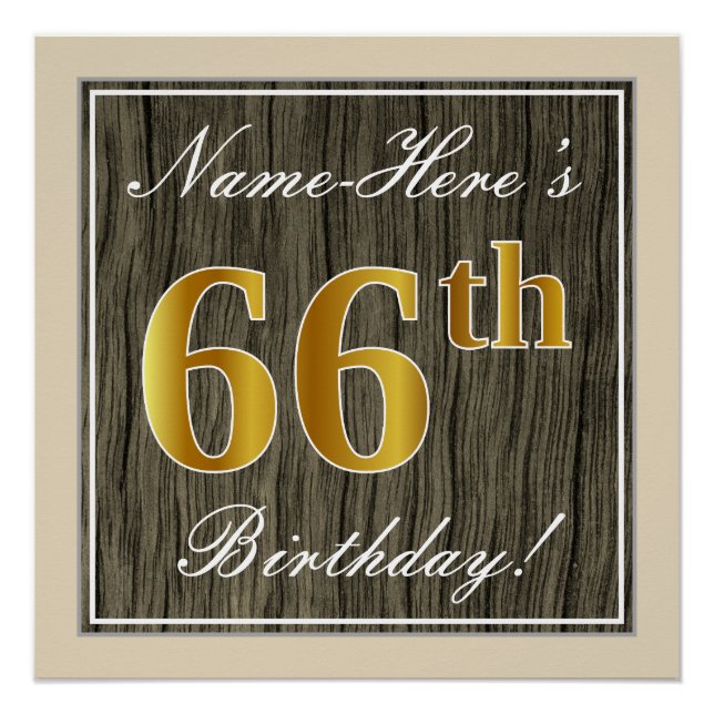 Poster Elégant, Faux Wood, Faux Gold 66e anniversaire + N (Devant)