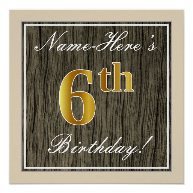 Poster Elégant, Faux Wood, Faux Gold 6e anniversaire + No (Devant)