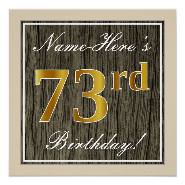 Poster Elégant, Faux Wood, Faux Gold 73e anniversaire + N (Devant)