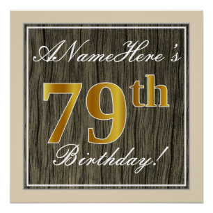 Poster Elégant, Faux Wood, Faux Gold 79e Anniversaire + N