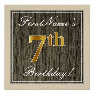 Poster Elégant, Faux Wood, Faux Gold 7e anniversaire + No
